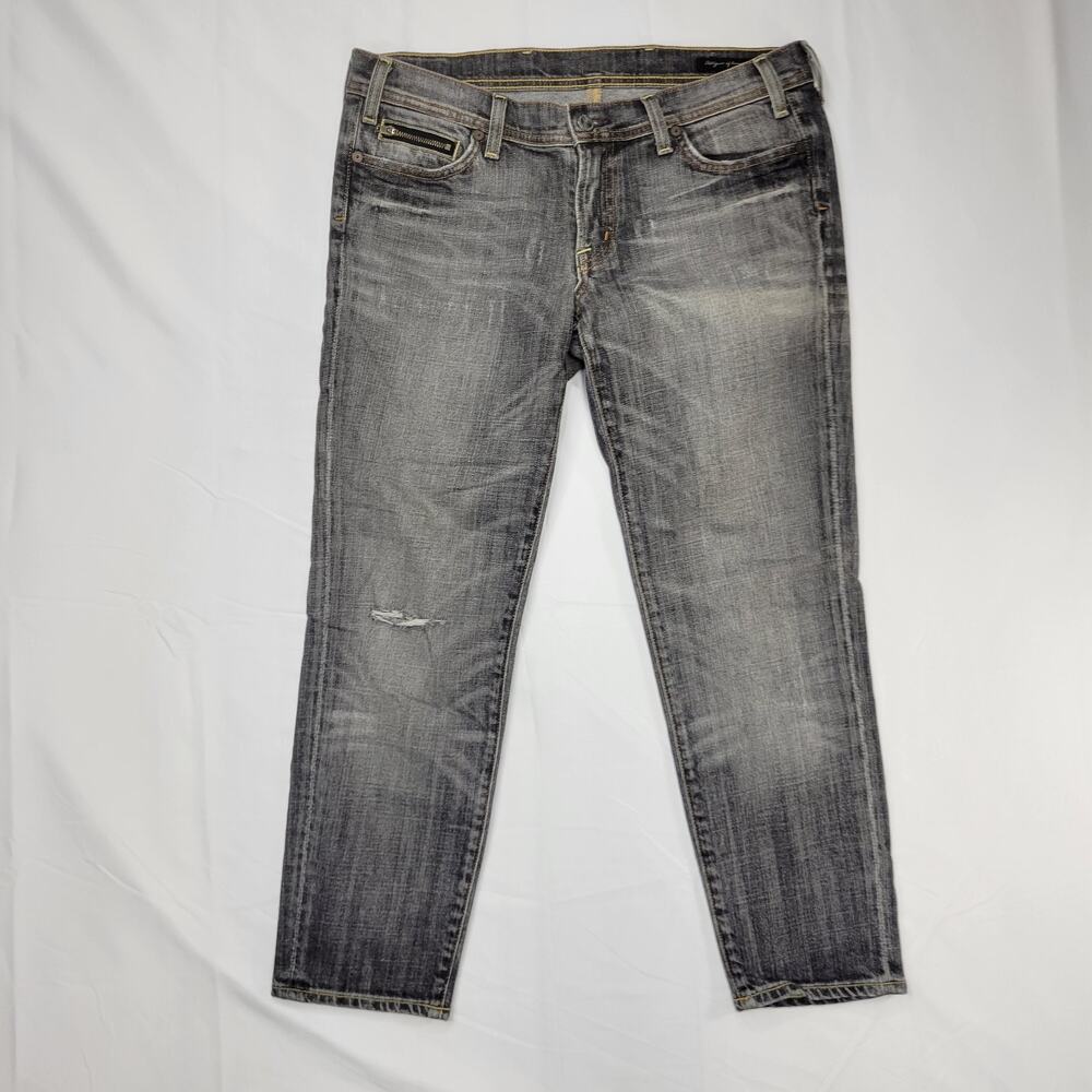 Citizens of Humanity Mens 34x26 Jeans Black Denim Straight Leg Distressed Grunge